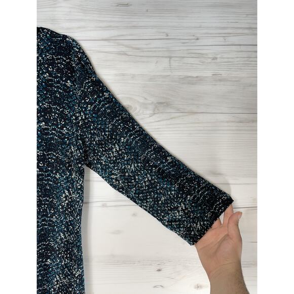 Attention Dress Womens XL Black Teal Print 3/4 Sleeve Shift Back Zip Crew Neck - Picture 3 of 10